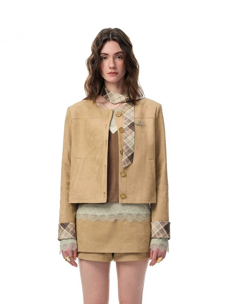 SHROENRO Vintage Plaid Cropped Jacket