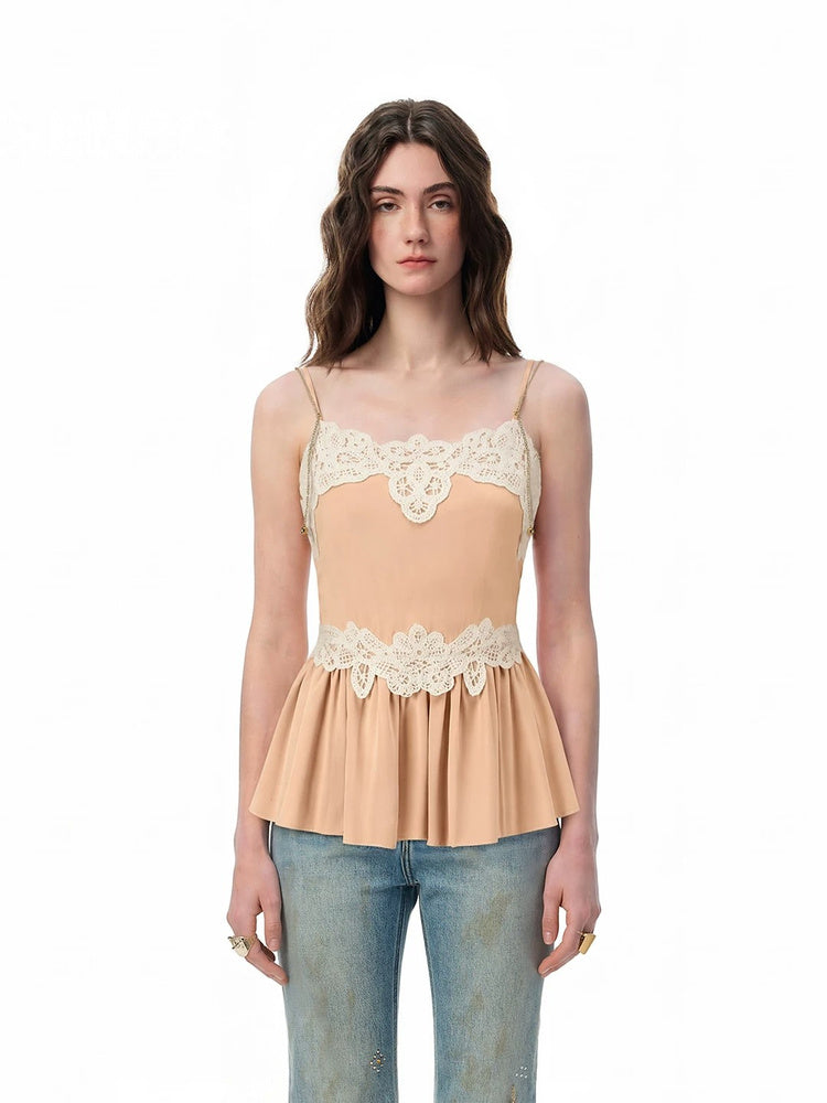 SHROENRO Lace-Panel Fitted Camisole Top