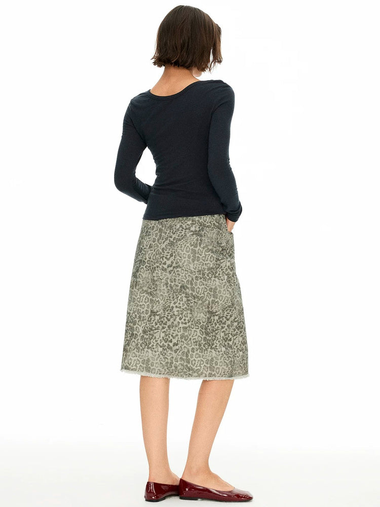 D.PERCENT Leopard Print Midi Skirt