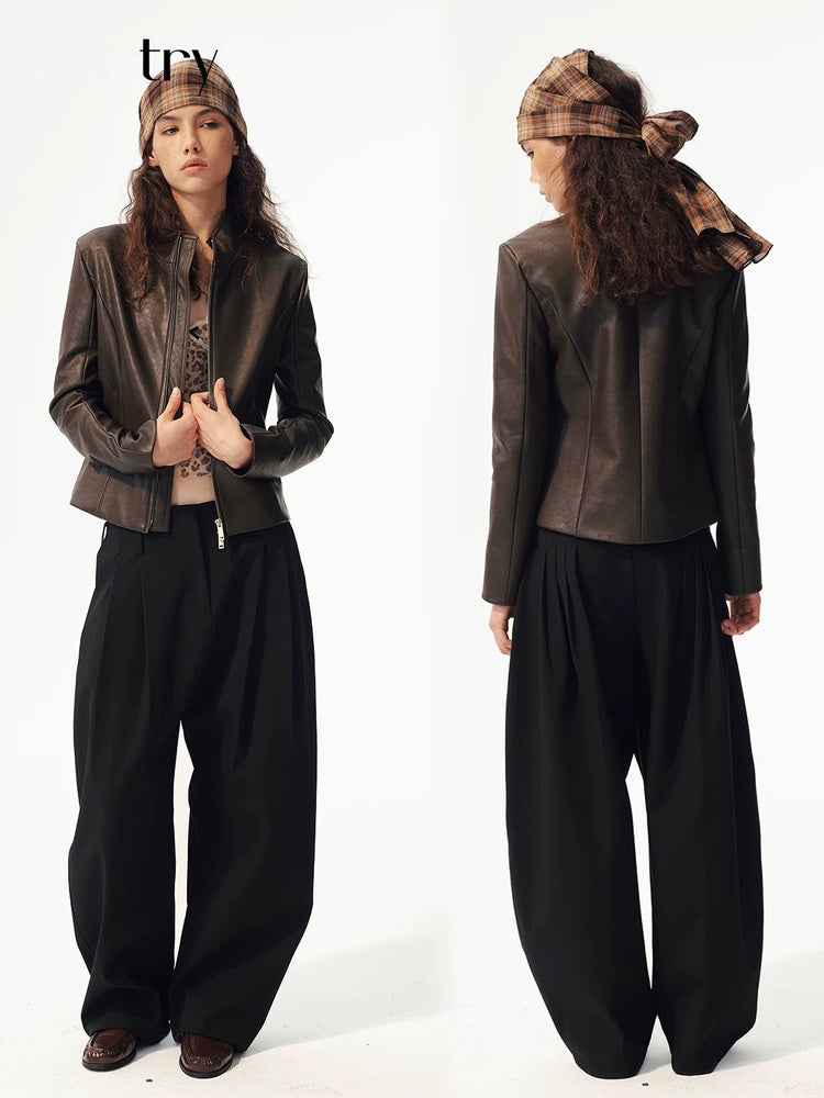 2AM POETRY Zip-Front Leather Jacket