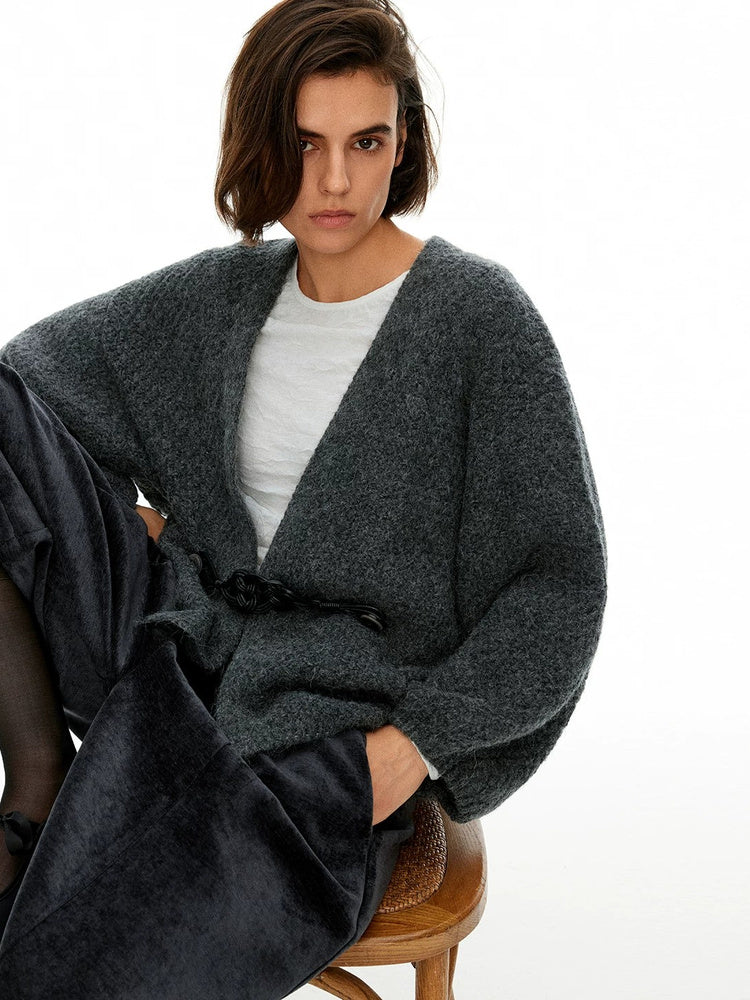 D.PERCENT Boucle Tie-Front Cardigan
