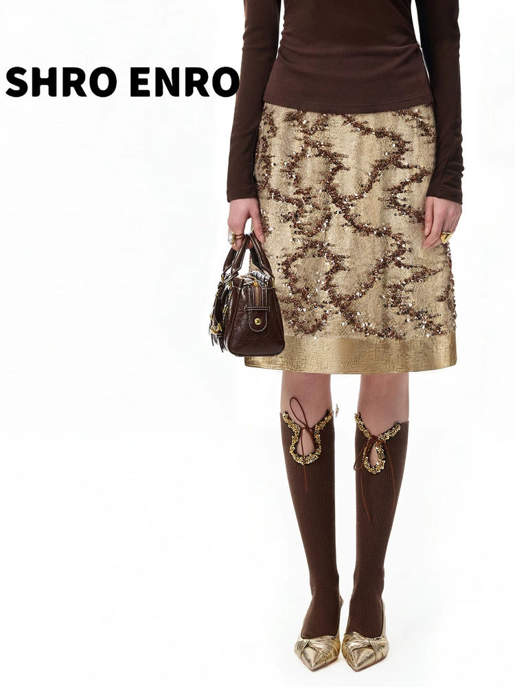 SHROENRO Embellished Lace-Layered Midi Skirt