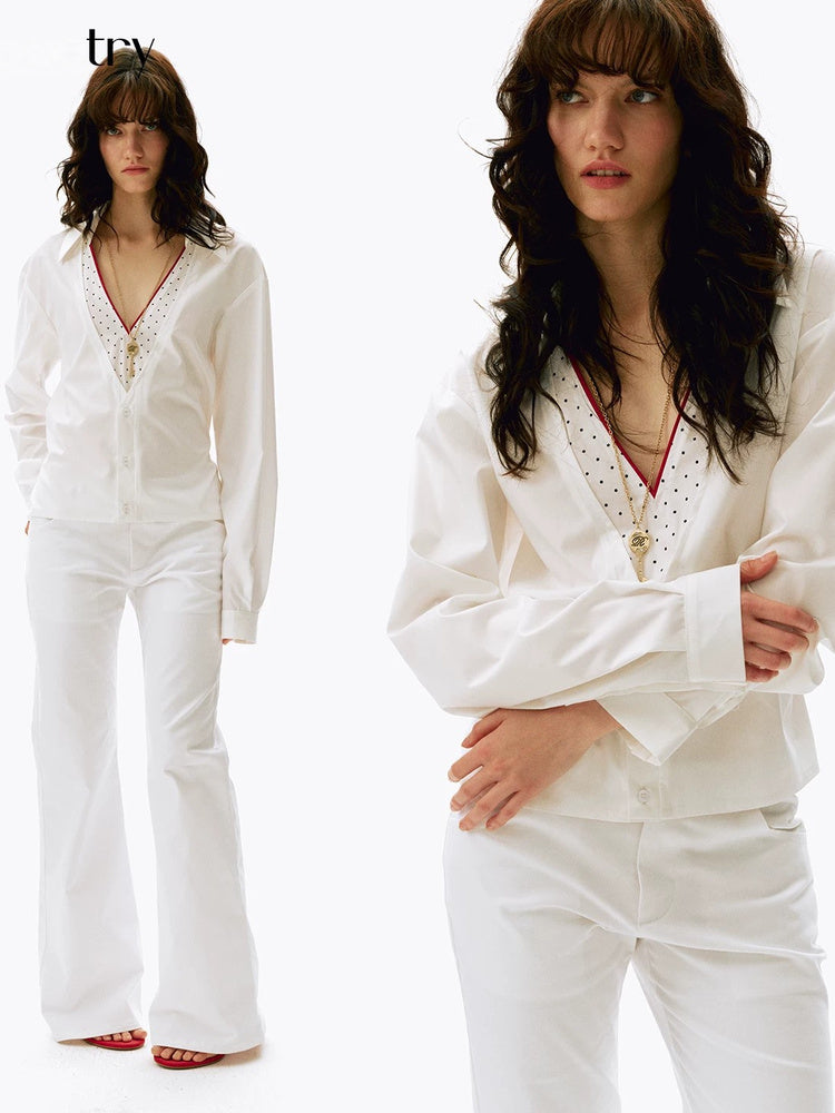 2AM POETRY Polka-Dot Zip-Front Long-Sleeve Shirt