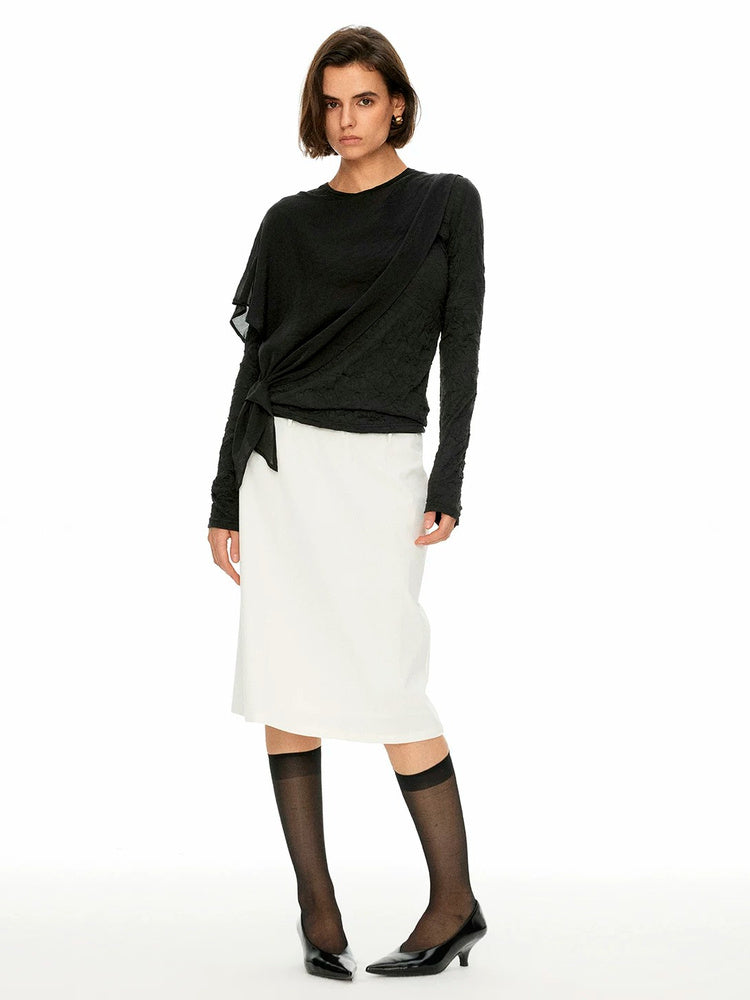 D.PERCENT Textured Long-Sleeve Top with Detachable Scarf