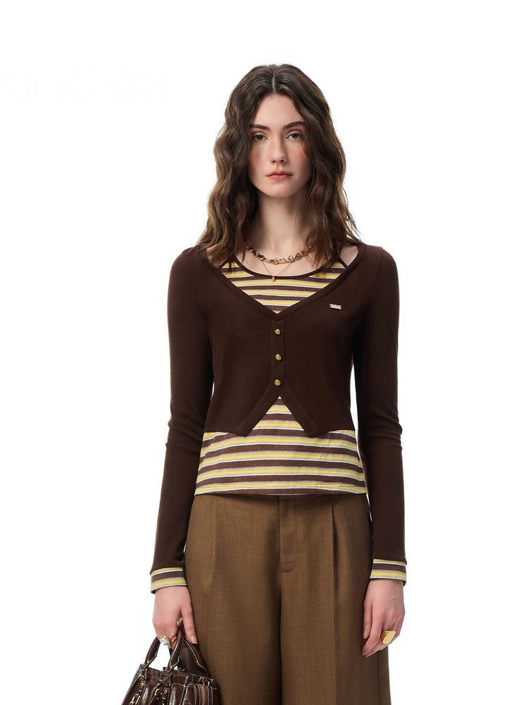 SHROENRO Striped Halter-Neck Layered Knit Top