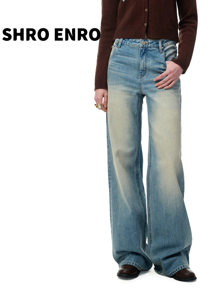 SHROENRO Embroidered Denim-Look Wide-Leg Jeans