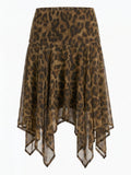 2AM POETRY Leopard Print Handkerchief-Hem Midi Skirt