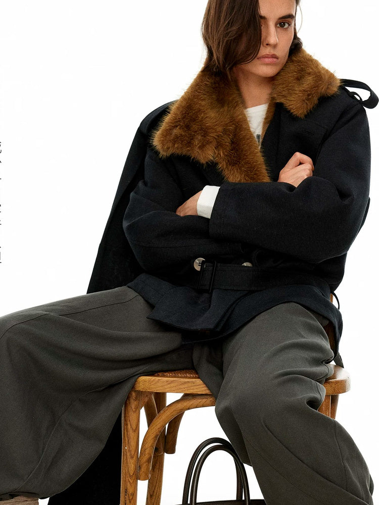 D.PERCENT Faux-Fur Collar Double-Breasted Jacket