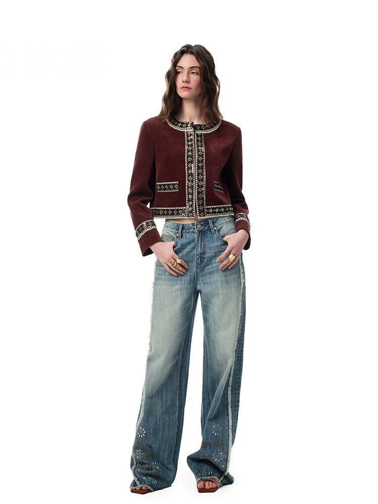 SHROENRO Embellished Trim Cropped Jacket