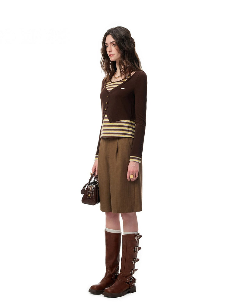 SHROENRO Striped Halter-Neck Layered Knit Top