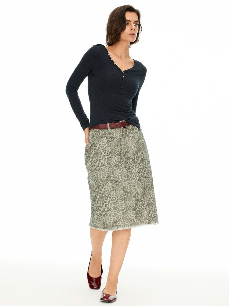 D.PERCENT Leopard Print Midi Skirt