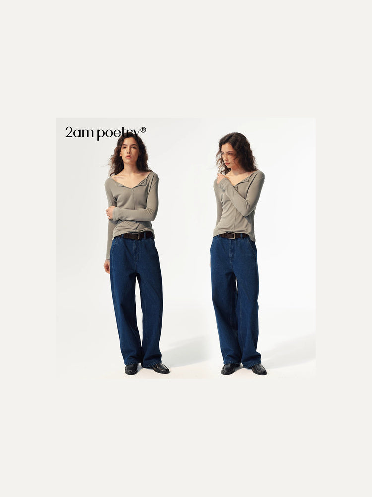 2AM POETRY Ribbed Asymmetric Long-Sleeve Top