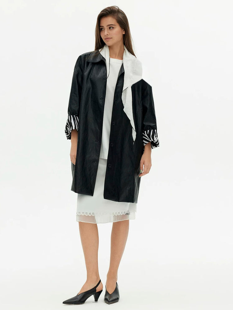 D.PERCENT Faux Leather Trench Coat