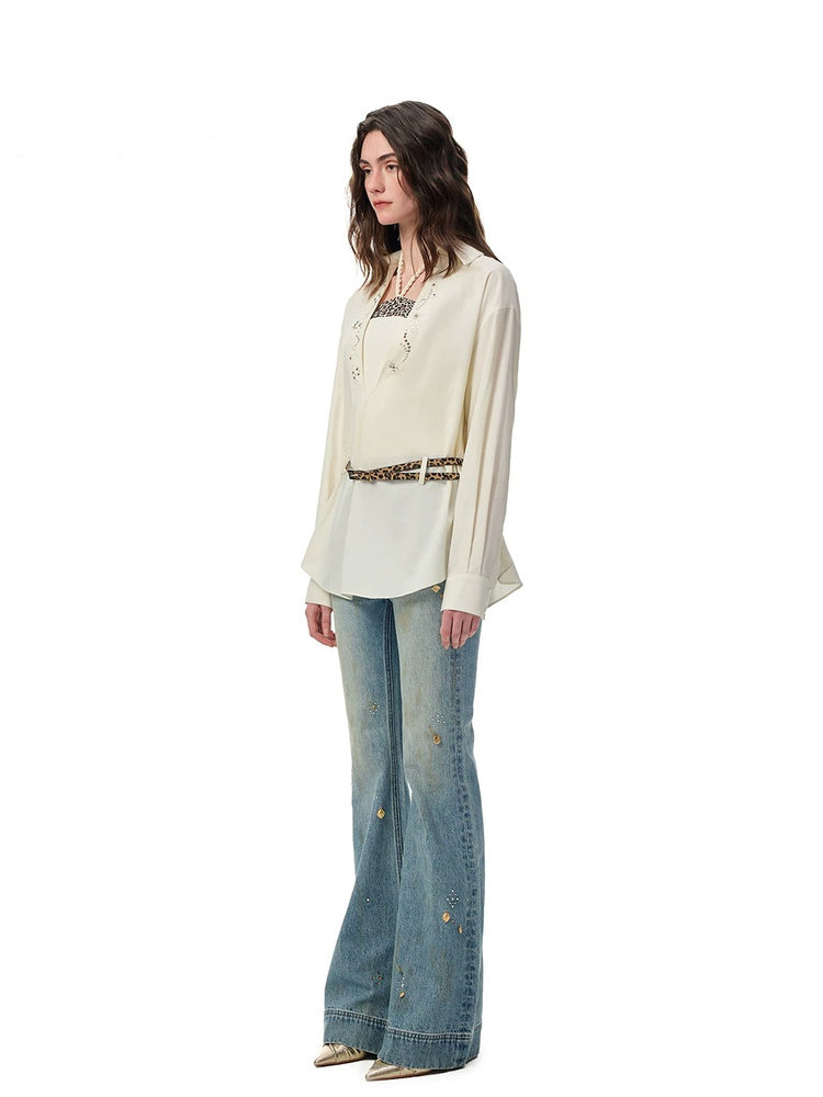 SHROENRO Distressed Micro-Flare High-Rise Jeans