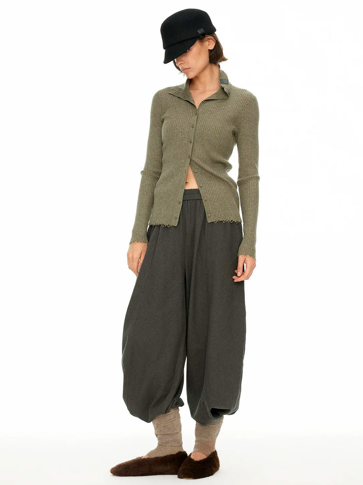 D.PERCENT Ribbed Button Cardigan