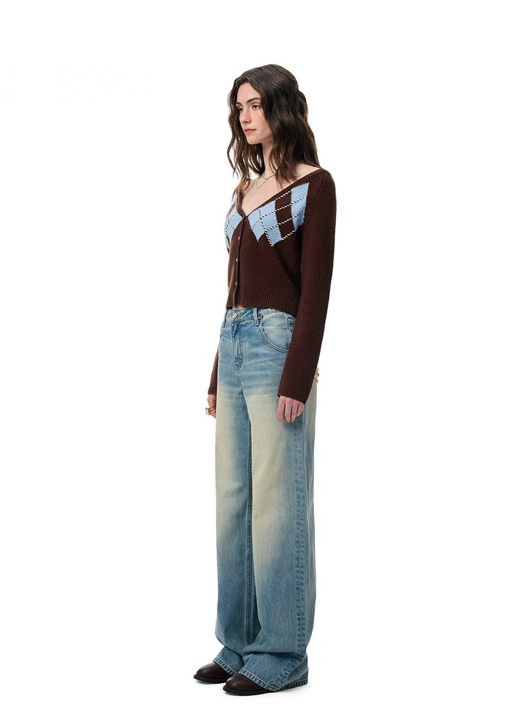SHROENRO Embroidered Denim-Look Wide-Leg Jeans