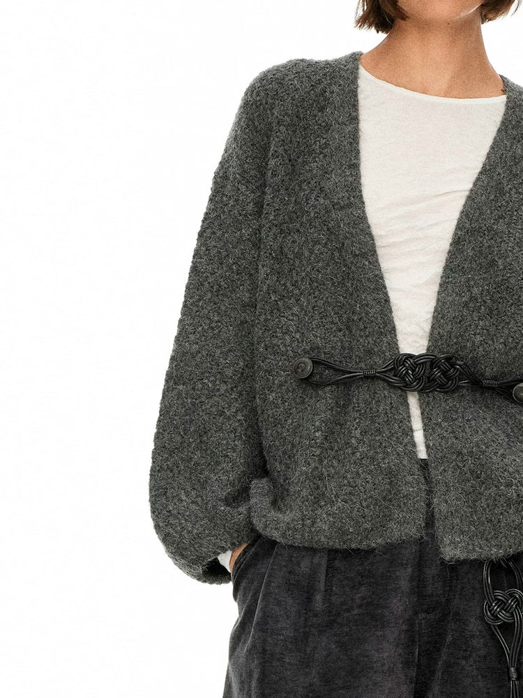 D.PERCENT Boucle Tie-Front Cardigan