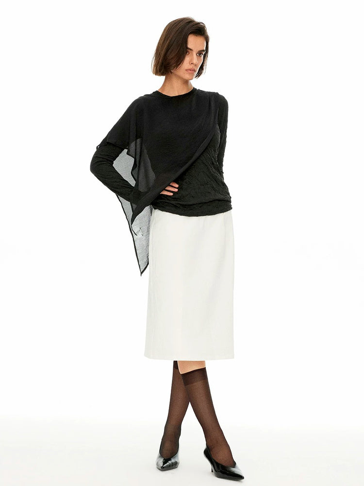 D.PERCENT Textured Long-Sleeve Top with Detachable Scarf