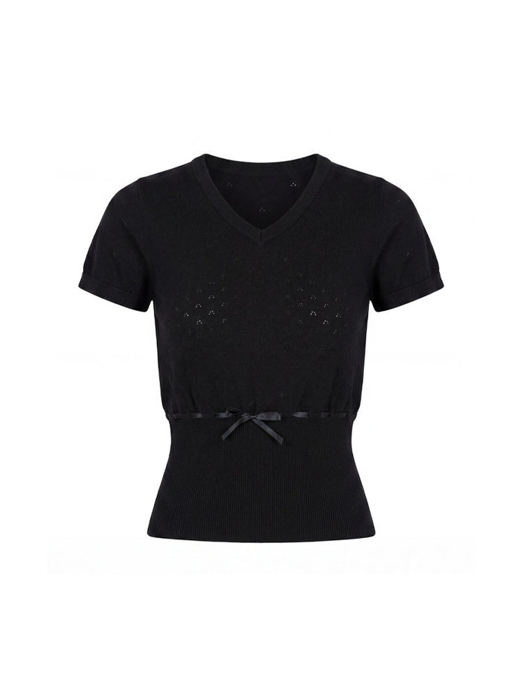 2AM POETRY Fitted Short-Sleeve Knit Top