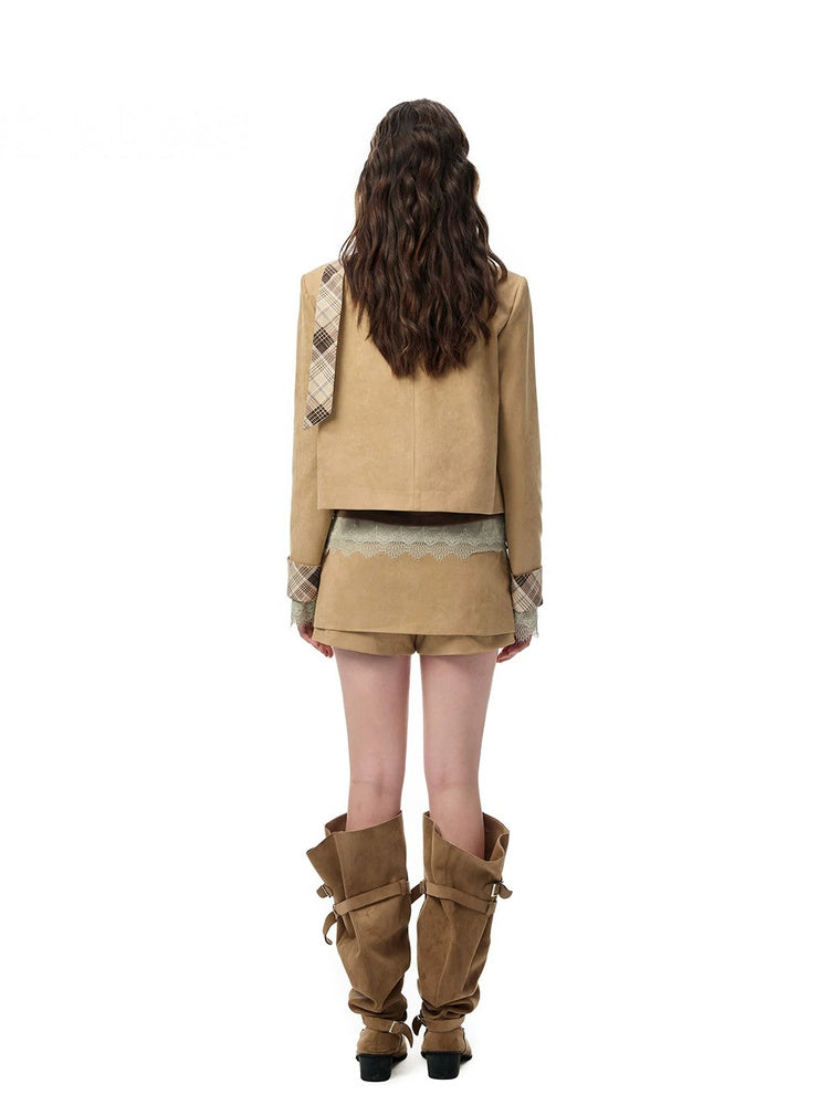 SHROENRO Vintage Plaid Cropped Jacket
