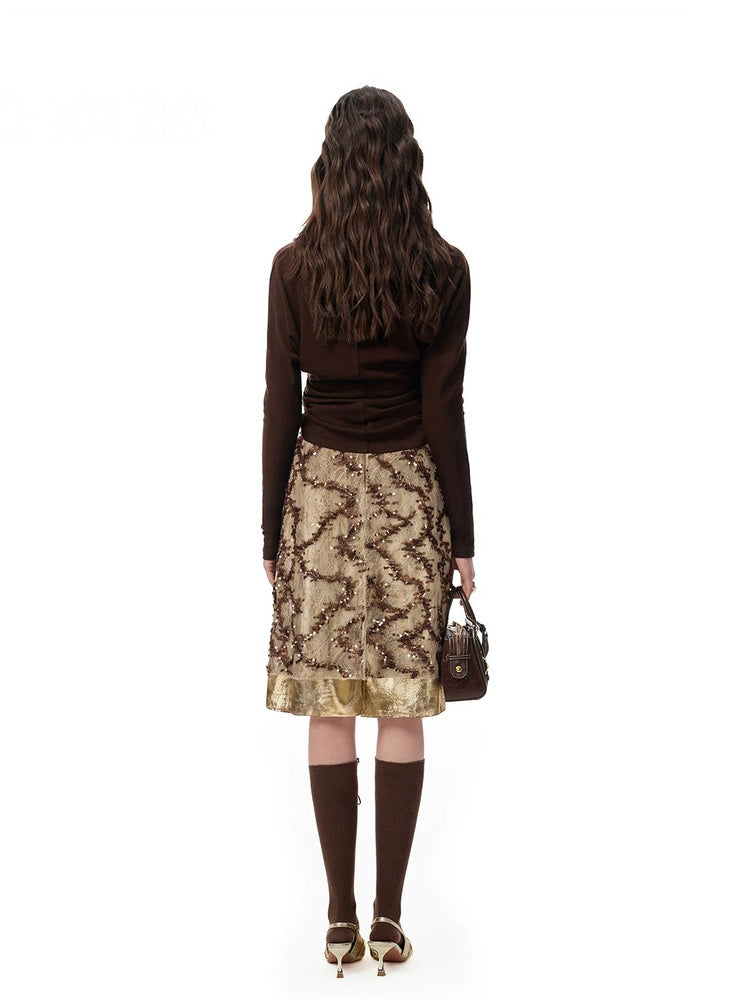 SHROENRO Embellished Lace-Layered Midi Skirt