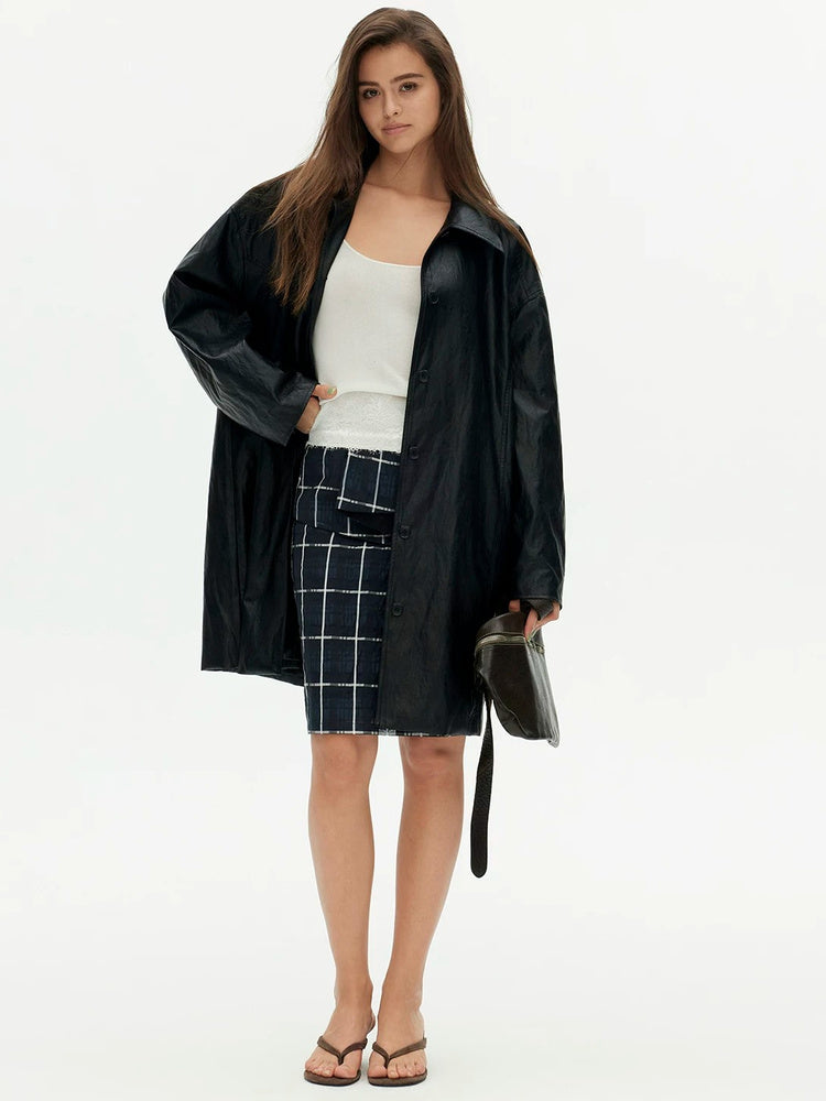 D.PERCENT Faux Leather Trench Coat