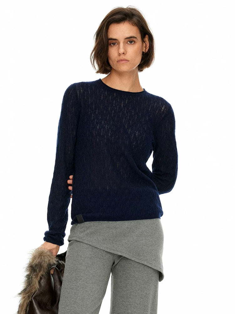 D.PERCENT Sheer Knit Long-Sleeve Top