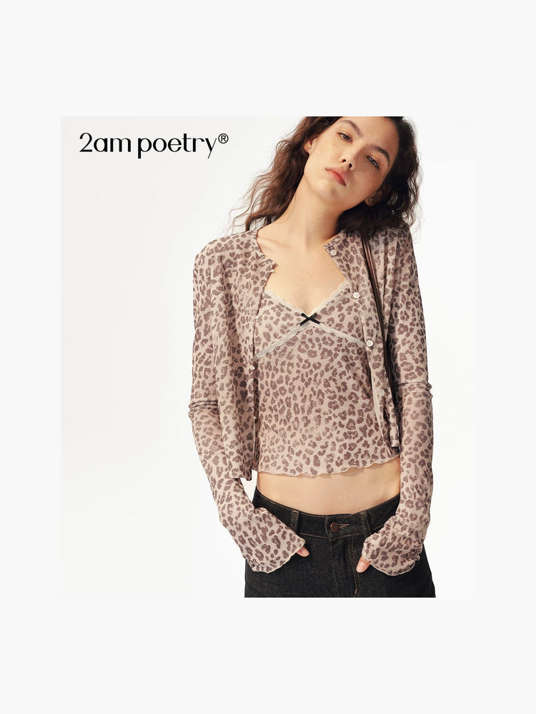 2AM POETRY Leopard Print Mesh Cardigan and Cami