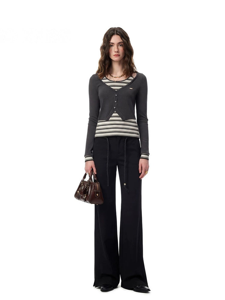 SHROENRO Striped Halter-Neck Layered Knit Top