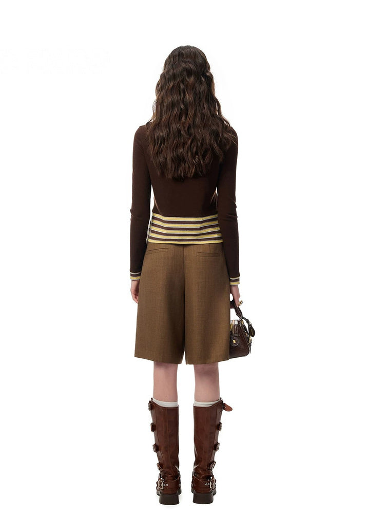 SHROENRO Brown Contrast Frayed-Hem Culottes