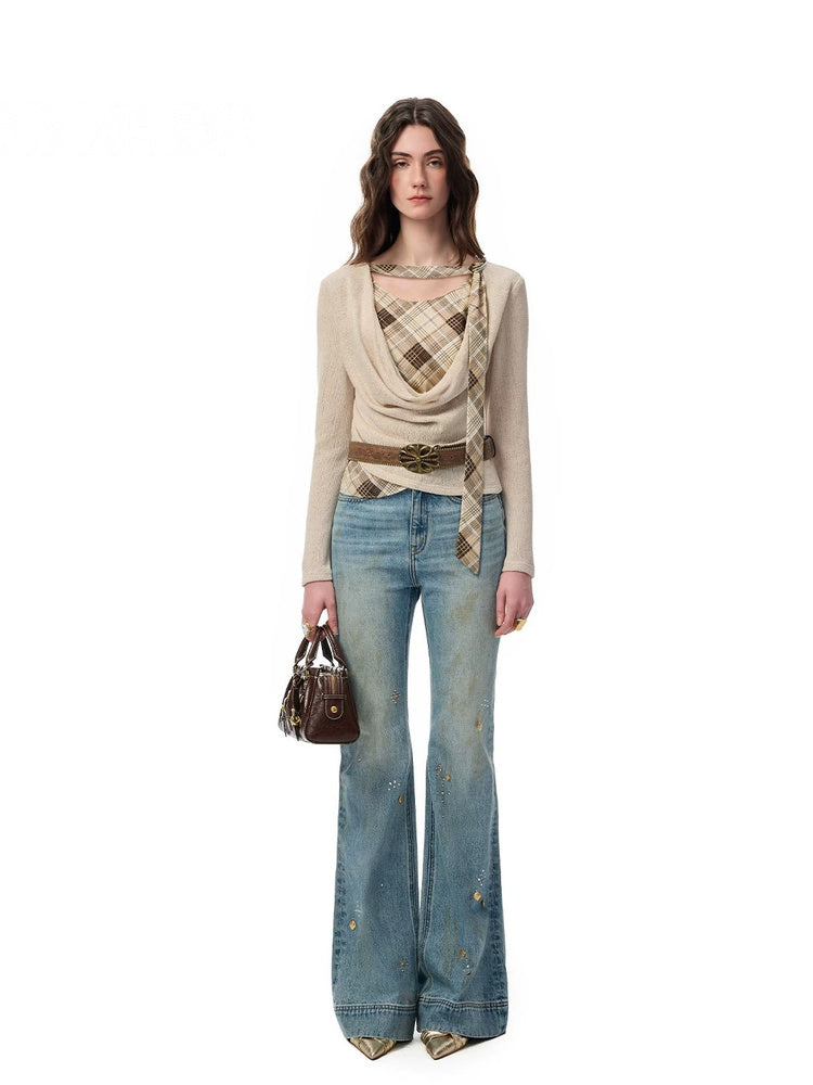 SHROENRO Distressed Micro-Flare High-Rise Jeans