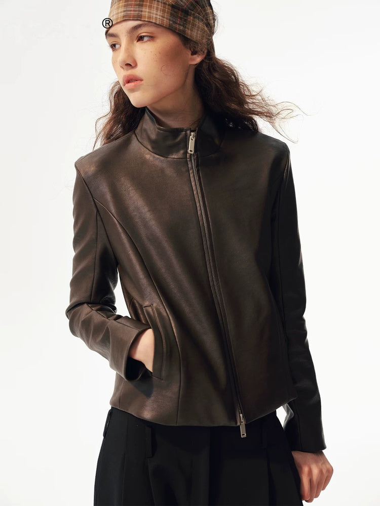 2AM POETRY Zip-Front Leather Jacket