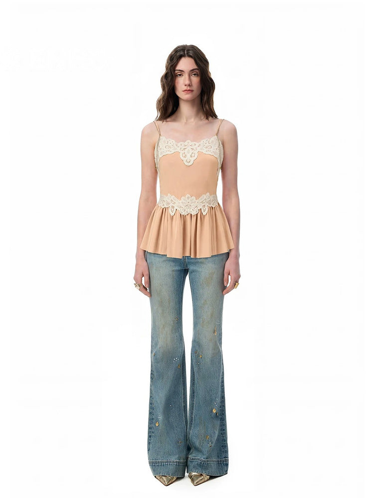 SHROENRO Lace-Panel Fitted Camisole Top