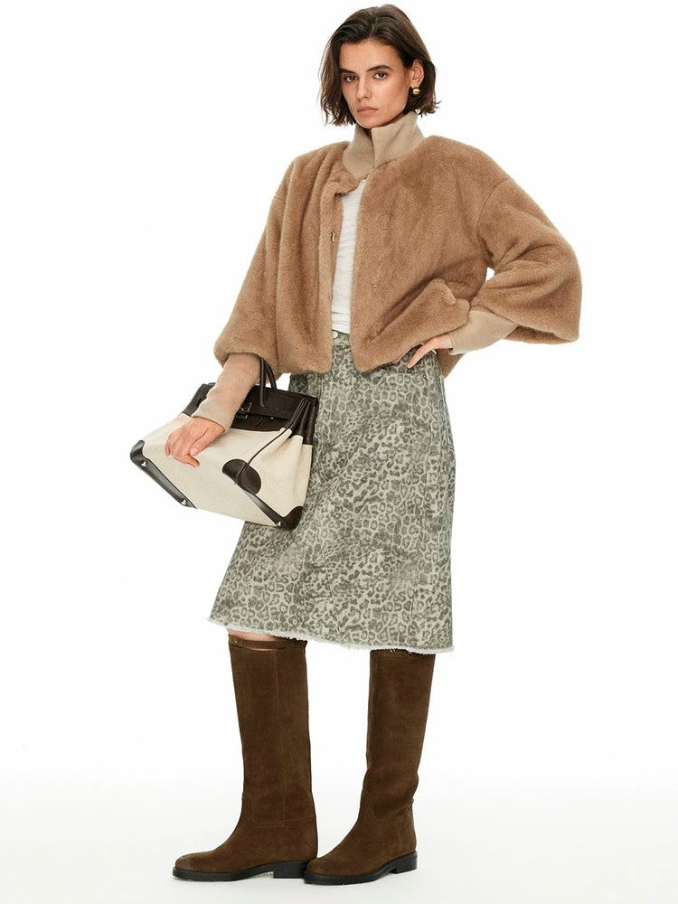 D.PERCENT Faux Fur Cropped Jacket
