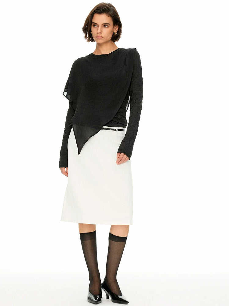 D.PERCENT Textured Long-Sleeve Top with Detachable Scarf