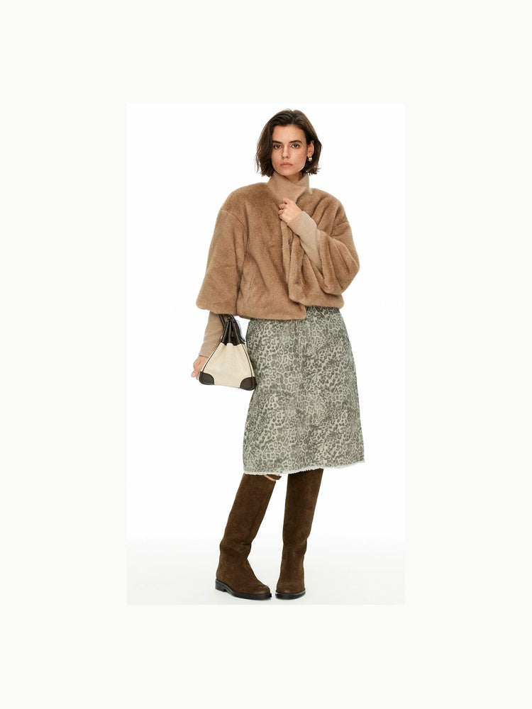 D.PERCENT Leopard Print Midi Skirt