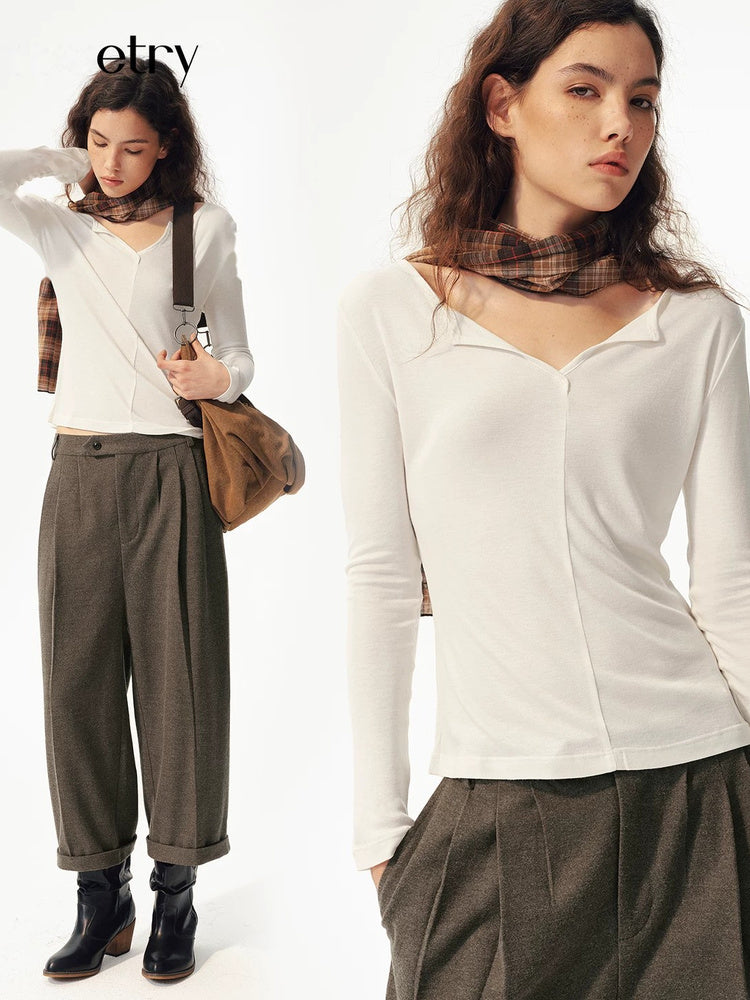 2AM POETRY Ribbed Asymmetric Long-Sleeve Top