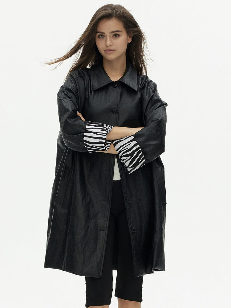 D.PERCENT Faux Leather Trench Coat