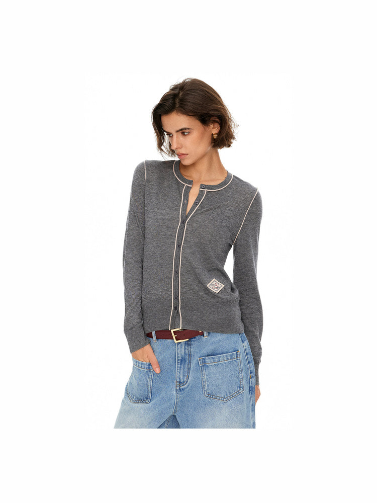D.PERCENT Contrast-Trim Knit Cardigan