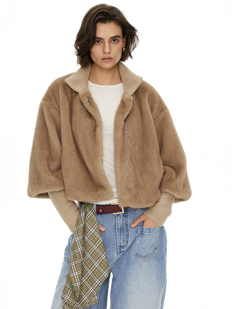 D.PERCENT Faux Fur Cropped Jacket