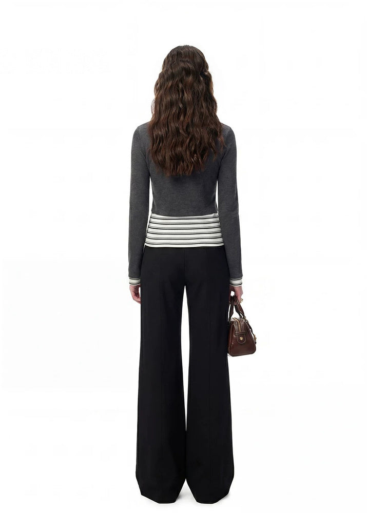 SHROENRO Striped Halter-Neck Layered Knit Top