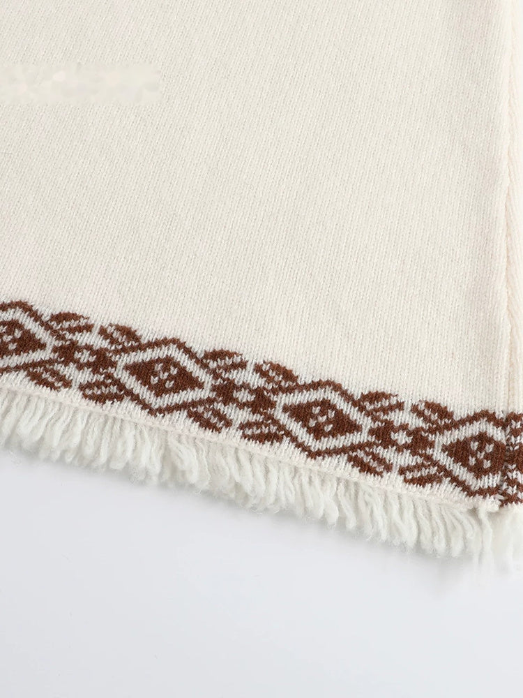 SHROENRO Jacquard Fringe Knit Mini Skirt