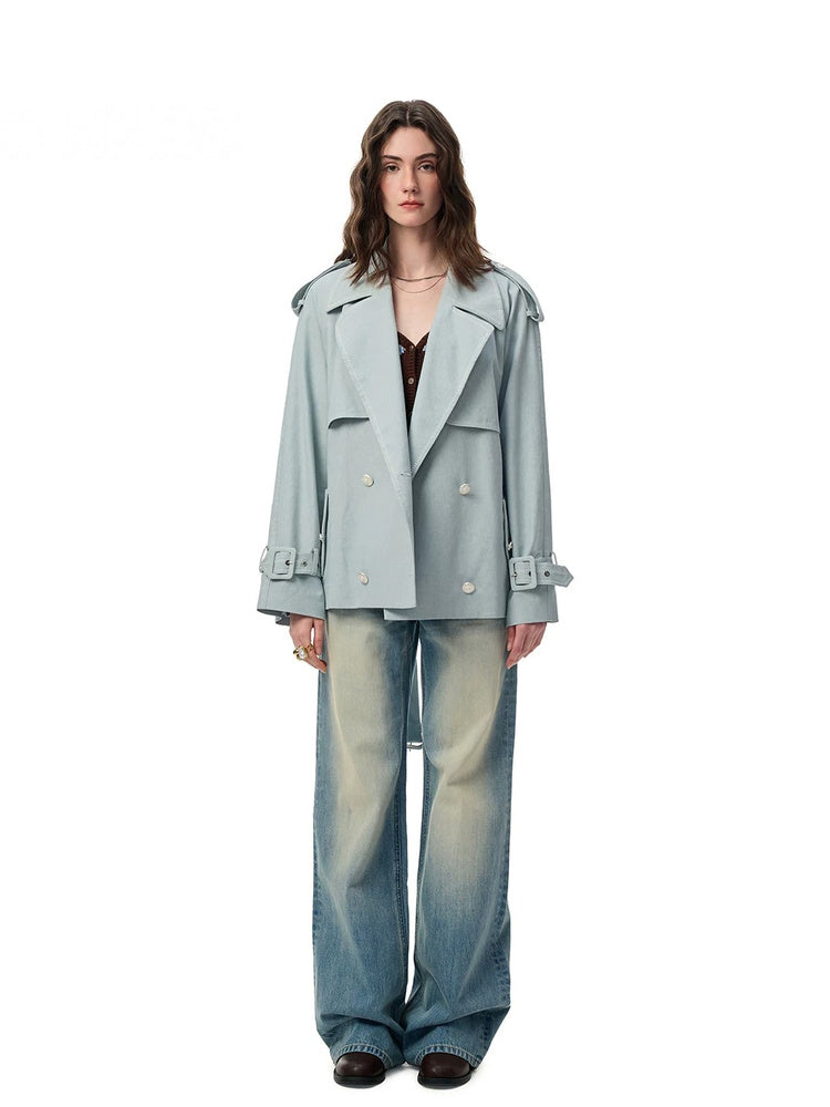 SHROENRO Embroidered Denim-Look Wide-Leg Jeans