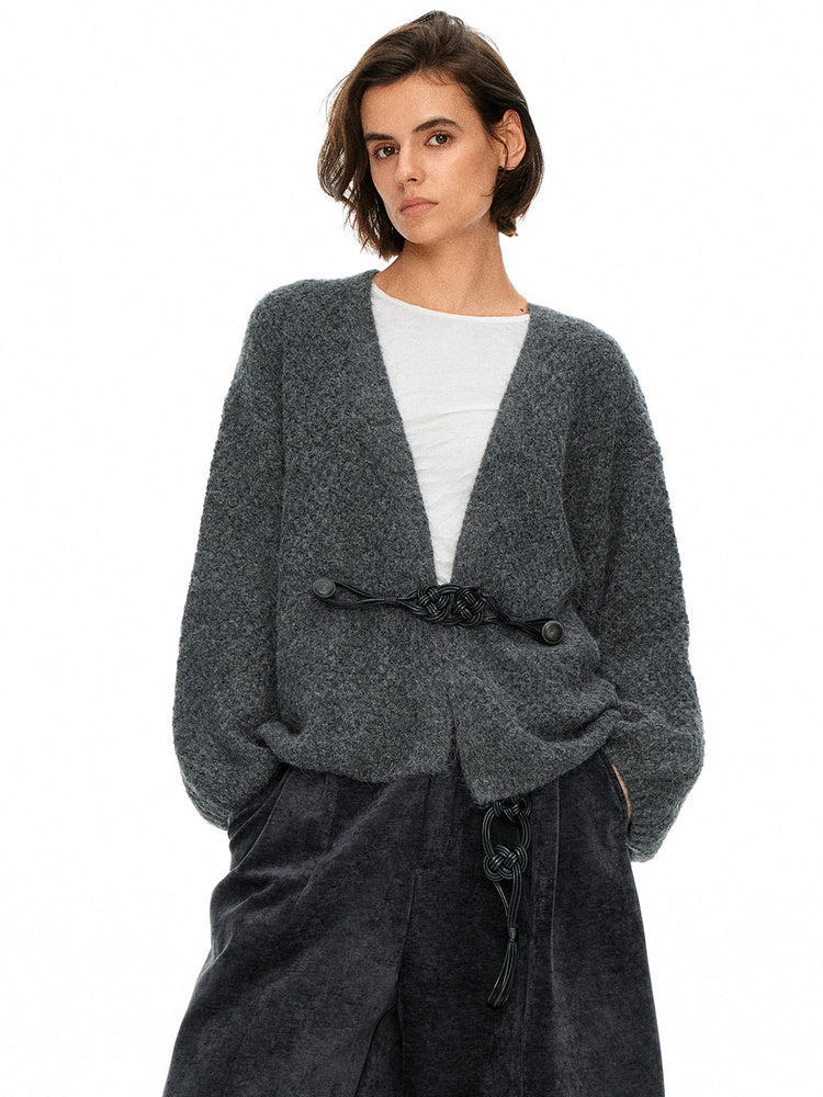 D.PERCENT Boucle Tie-Front Cardigan