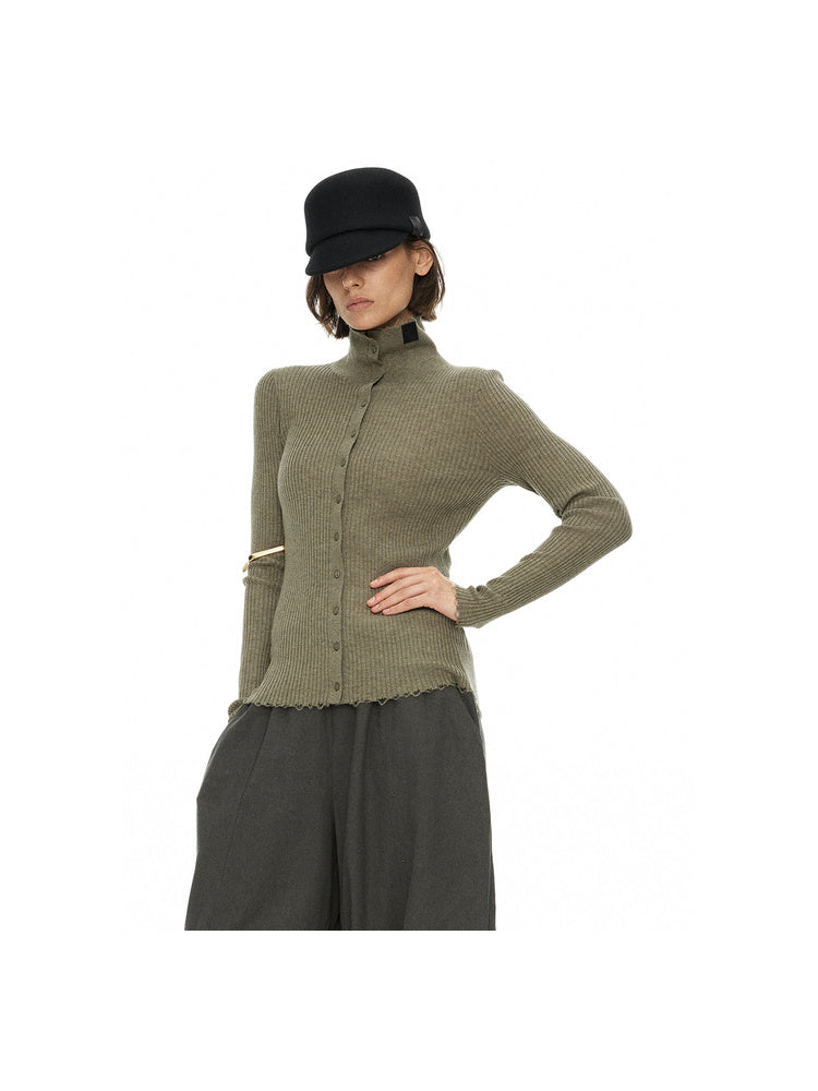 D.PERCENT Ribbed Button Cardigan