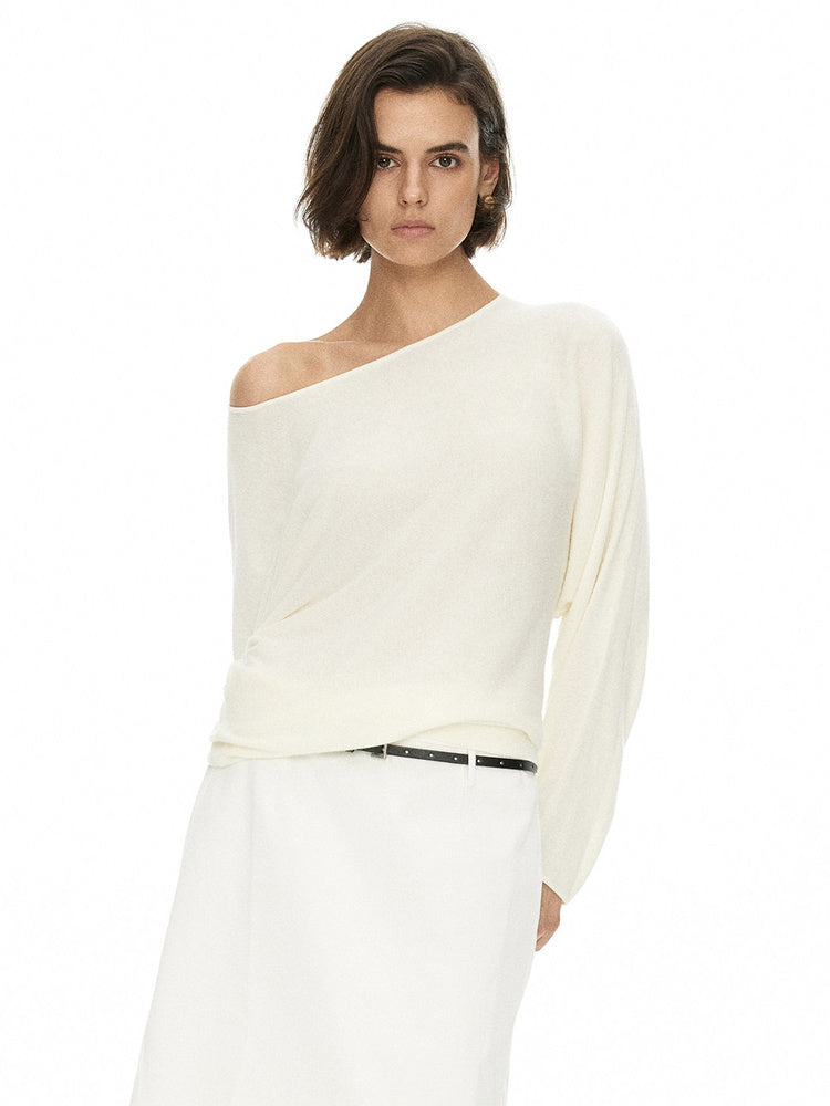 D.PERCENT Asymmetric Off-Shoulder Knit Top