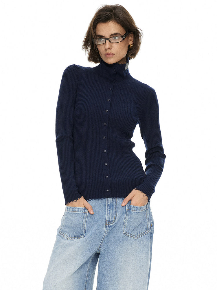 D.PERCENT Ribbed Button Cardigan