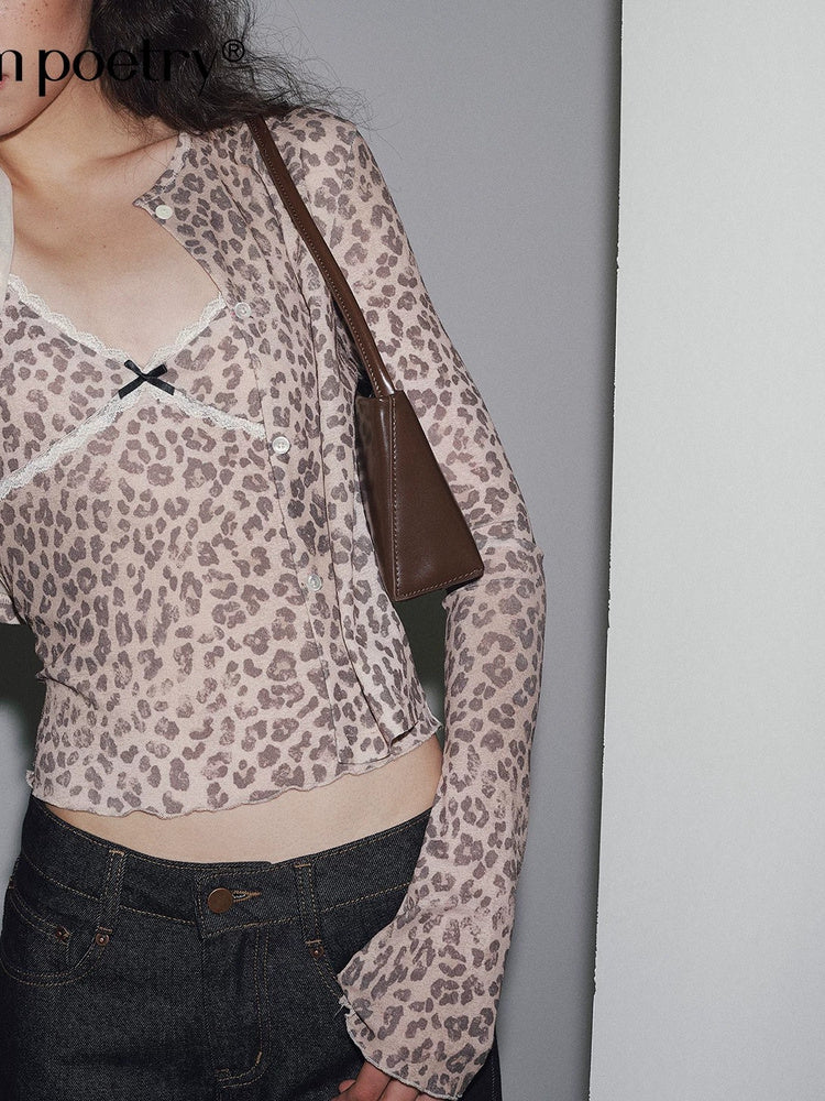 2AM POETRY Leopard Print Mesh Cardigan and Cami