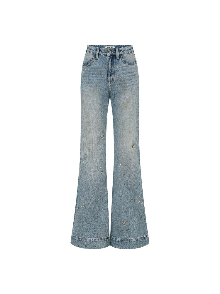 SHROENRO Distressed Micro-Flare High-Rise Jeans
