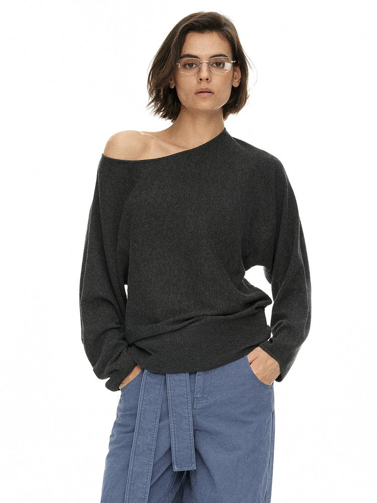 D.PERCENT Asymmetric Off-Shoulder Knit Top